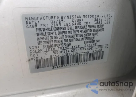 2019 Nissan Sentra S from USA, damaged, VIN 3N1AB7AP2KY327420